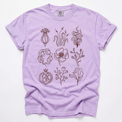 Botanical Line Art Grid Vintage Washed T-Shirt