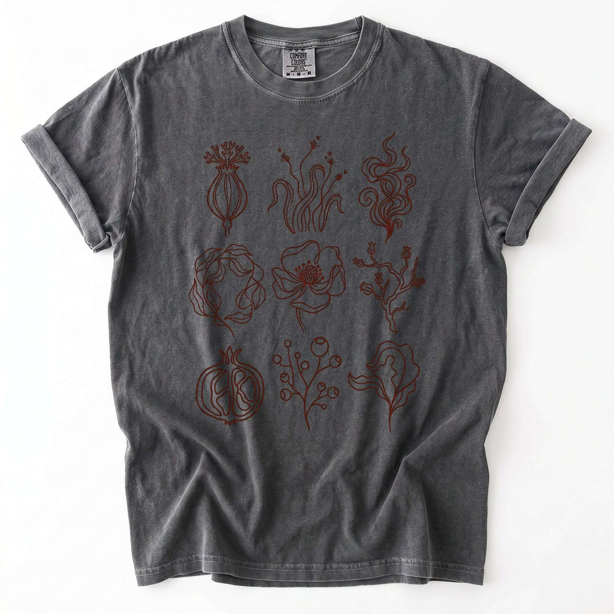Botanical Line Art Grid Vintage Washed T-Shirt