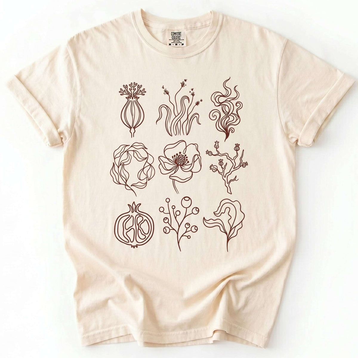 Botanical Line Art Grid Vintage Washed T-Shirt