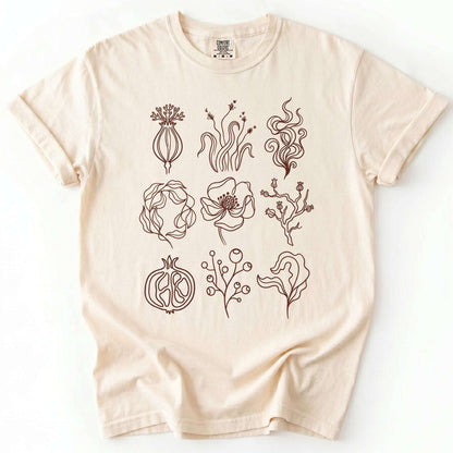 Botanical Line Art Grid Vintage Washed T-Shirt