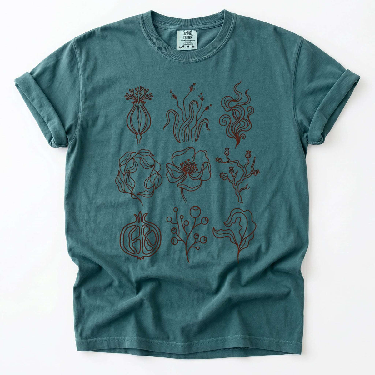 Botanical Line Art Grid Vintage Washed T-Shirt