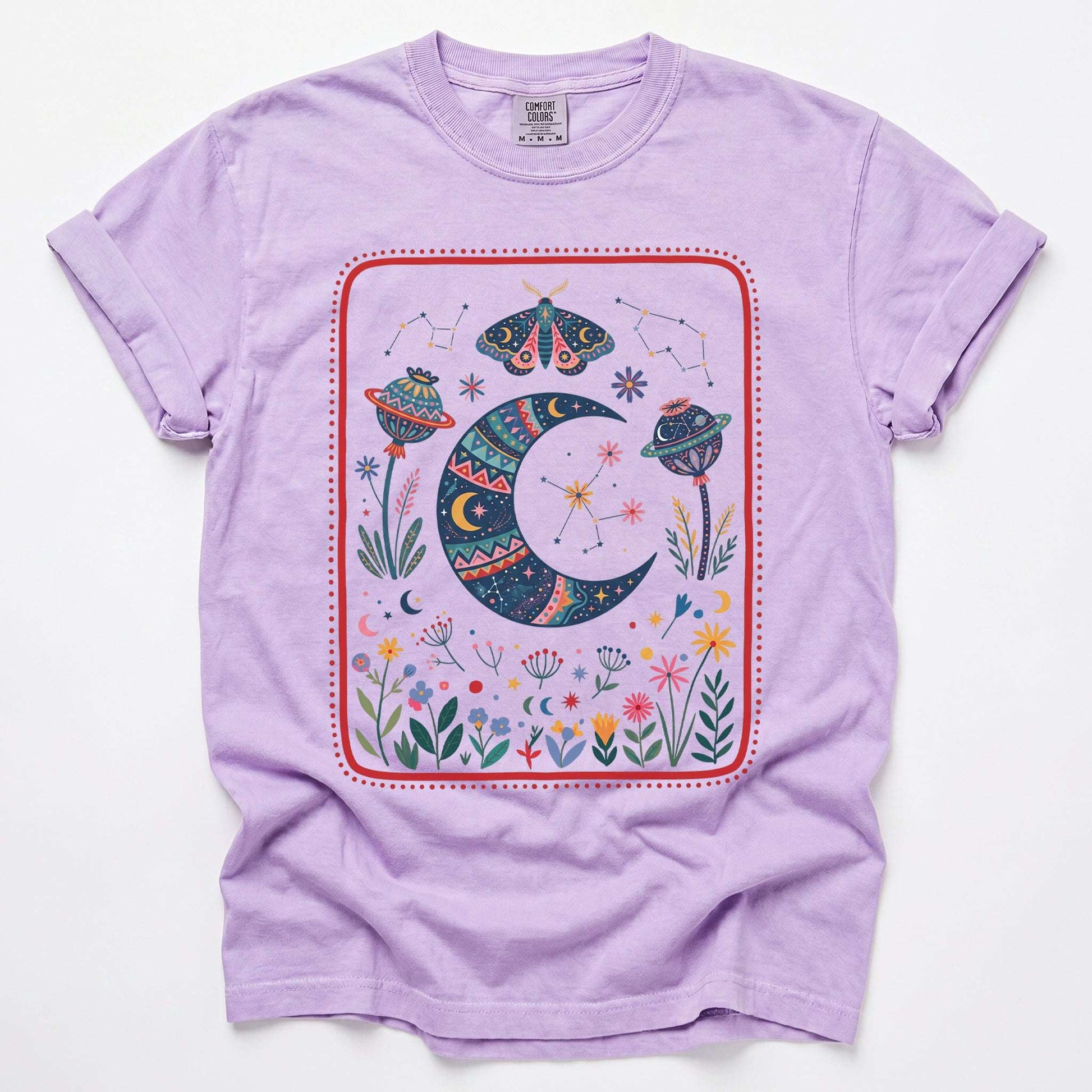 Folk Art Botanical Moon Vintage Washed T-Shirt
