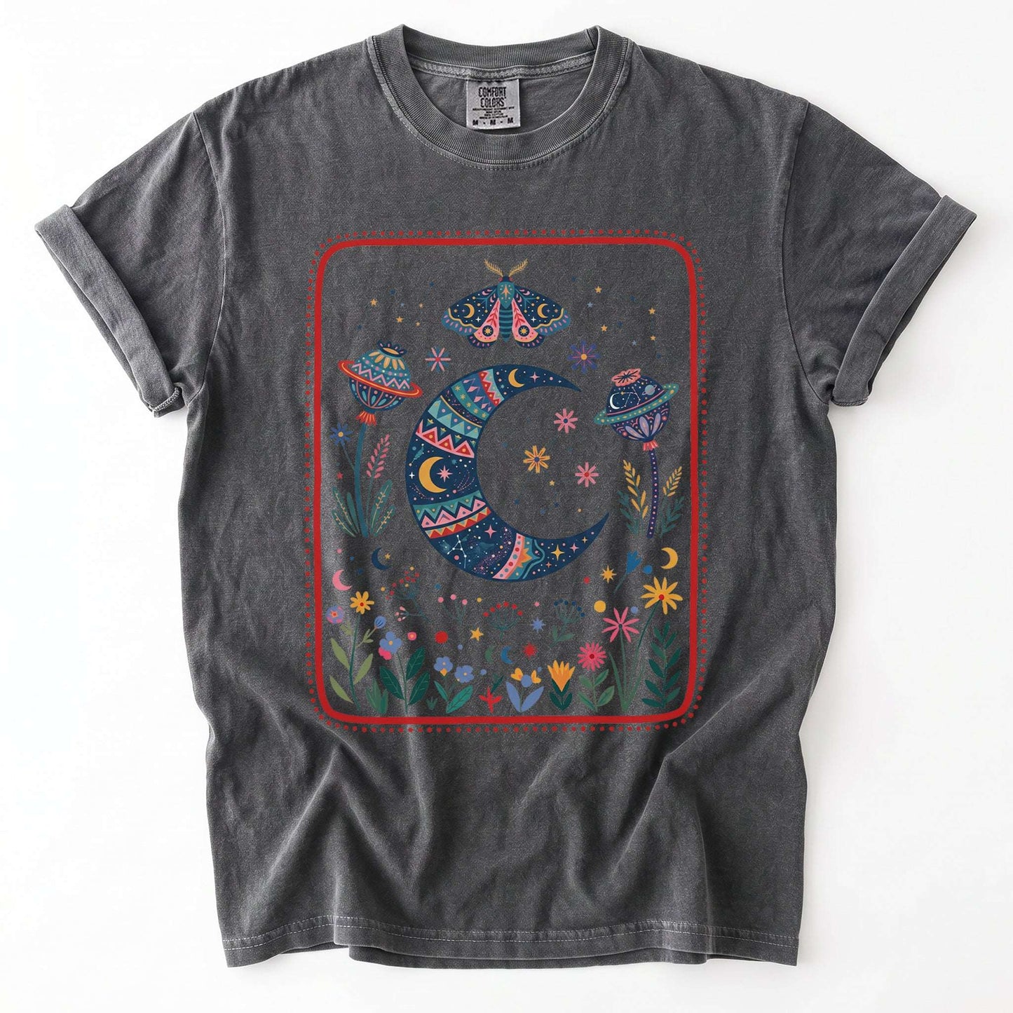 Folk Art Botanical Moon Vintage Washed T-Shirt