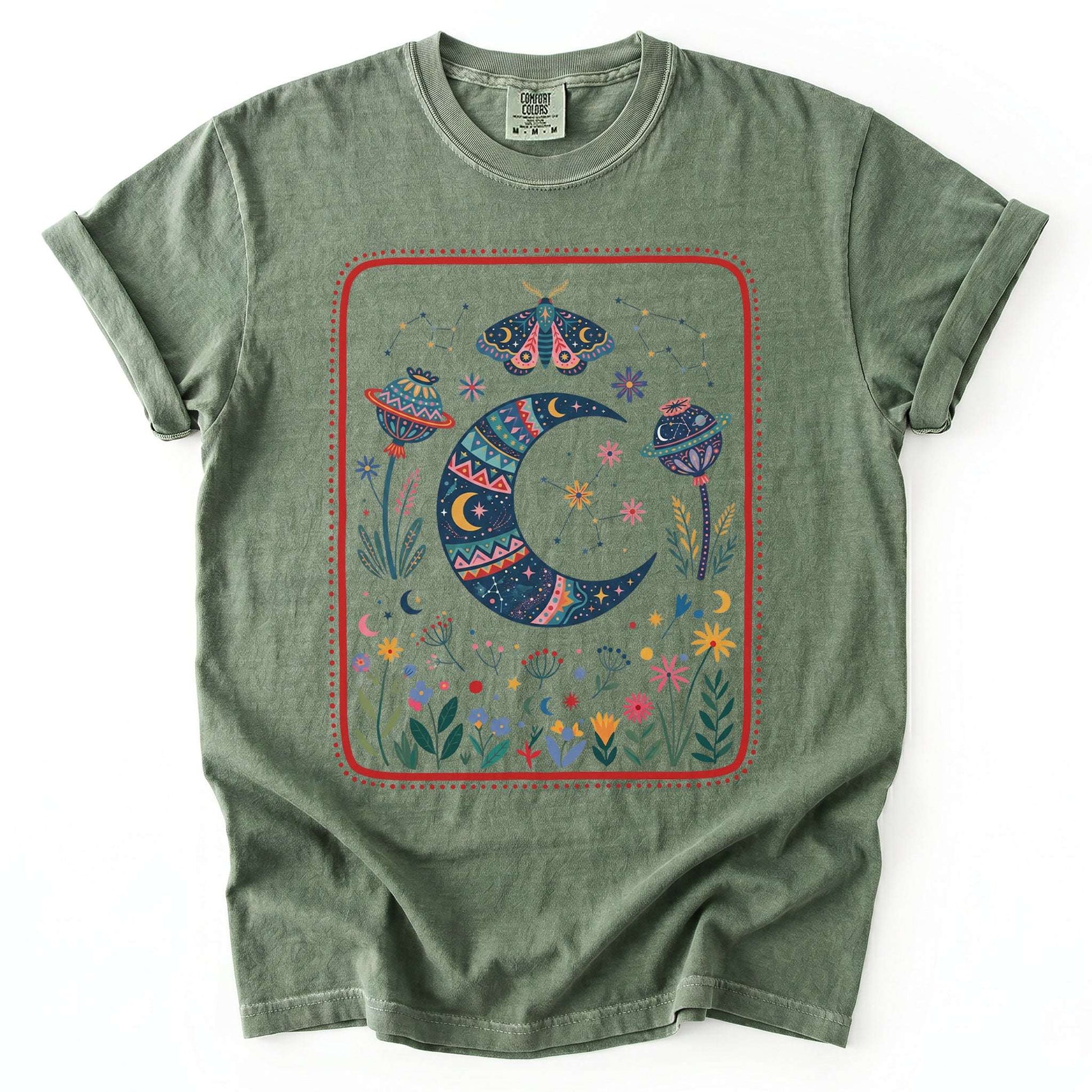 Folk Art Botanical Moon Vintage Washed T-Shirt