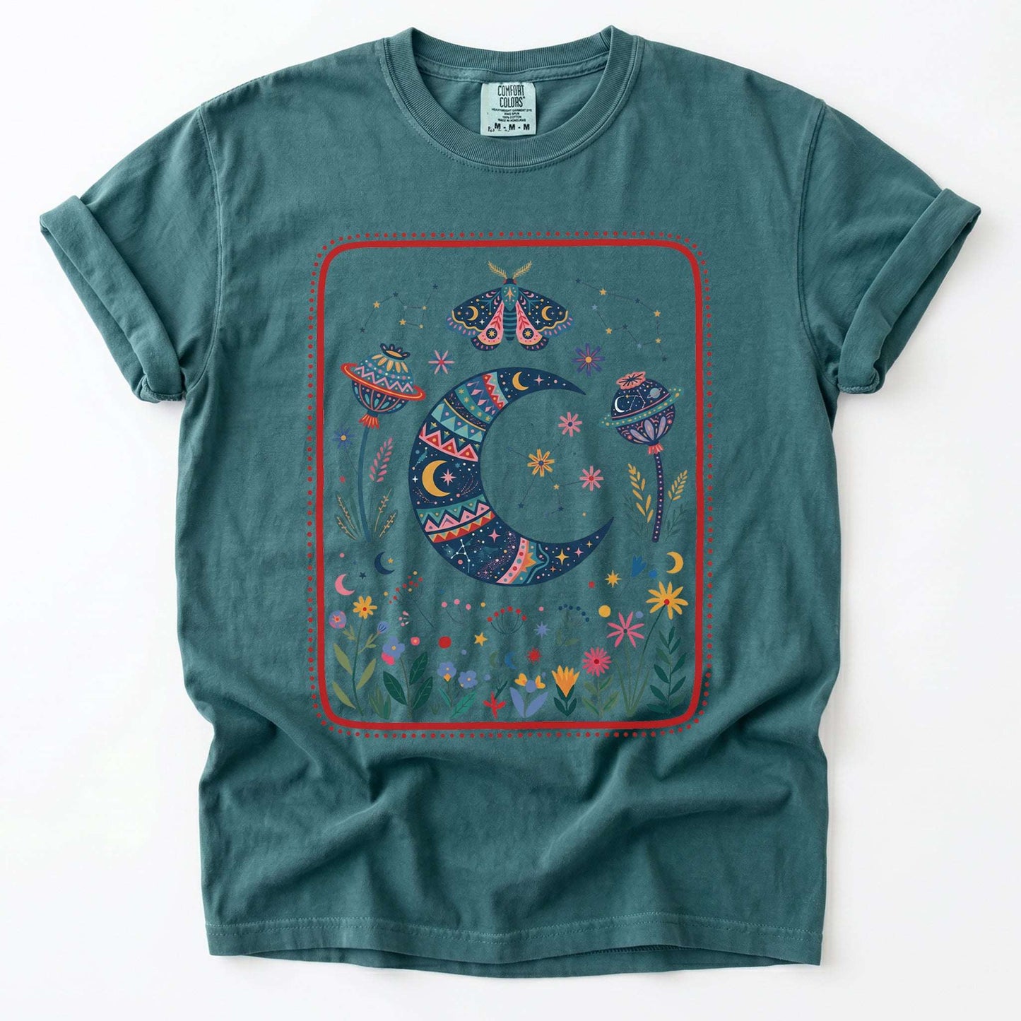 Folk Art Botanical Moon Vintage Washed T-Shirt