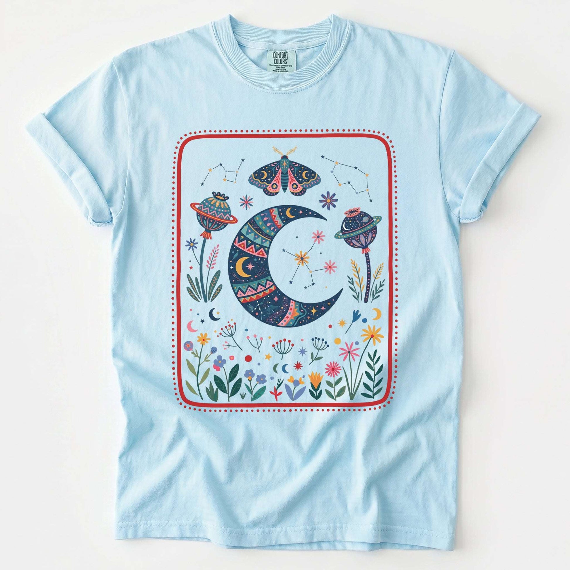 Folk Art Botanical Moon Vintage Washed T-Shirt