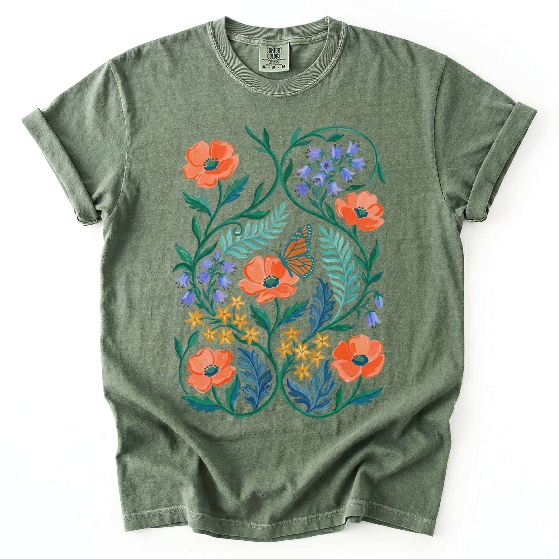 Butterfly & Poppy Garden Vintage Washed T-Shirt