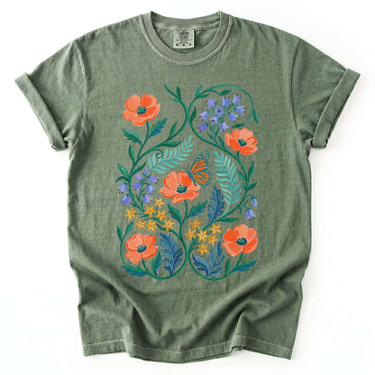 Butterfly & Poppy Garden Vintage Washed T-Shirt