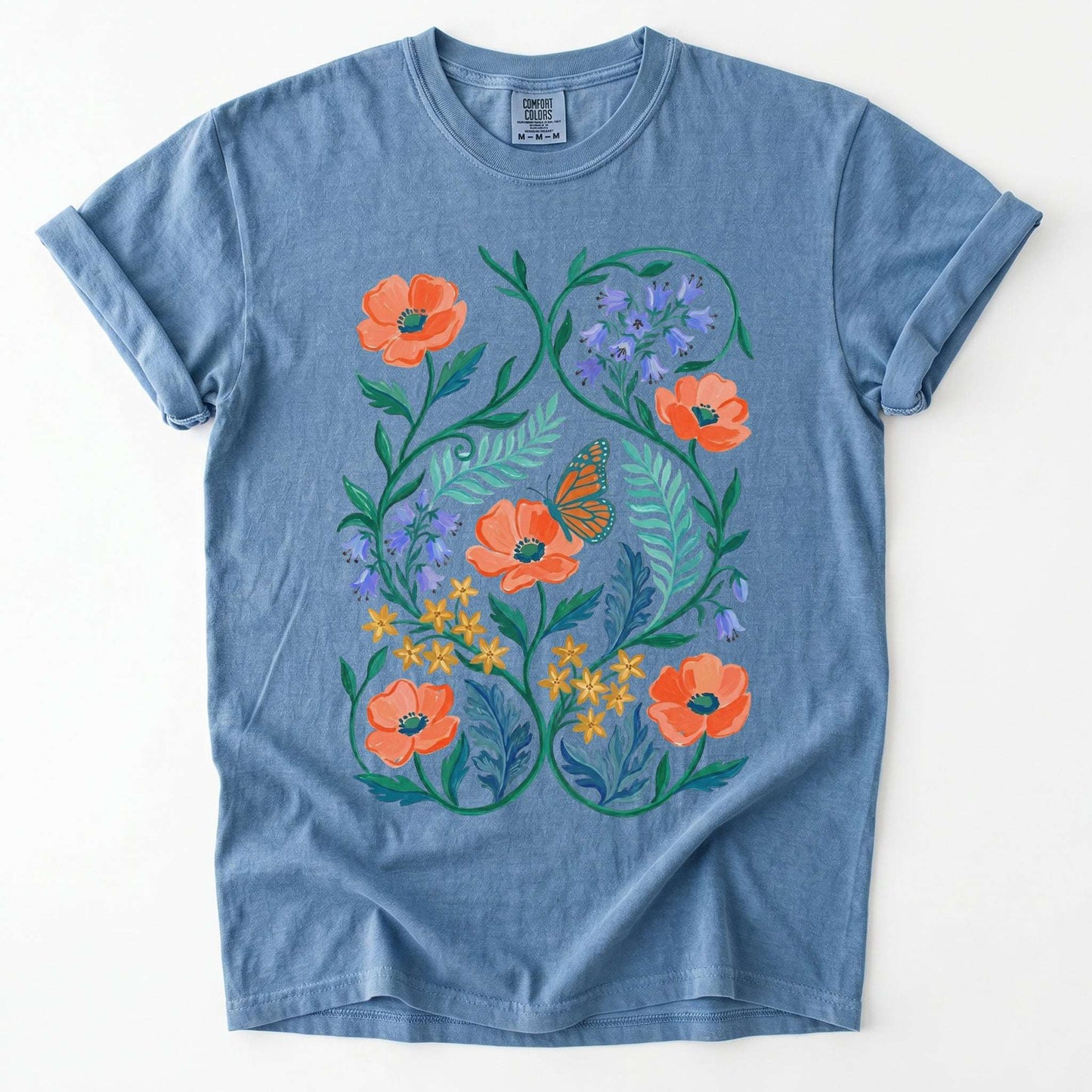 Butterfly & Poppy Garden Vintage Washed T-Shirt