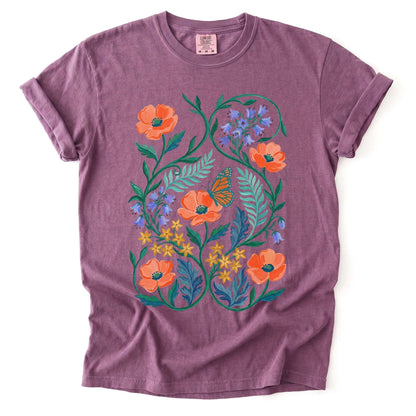Butterfly & Poppy Garden Vintage Washed T-Shirt