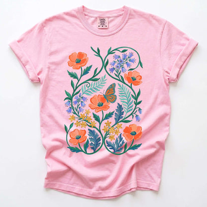 Butterfly & Poppy Garden Vintage Washed T-Shirt