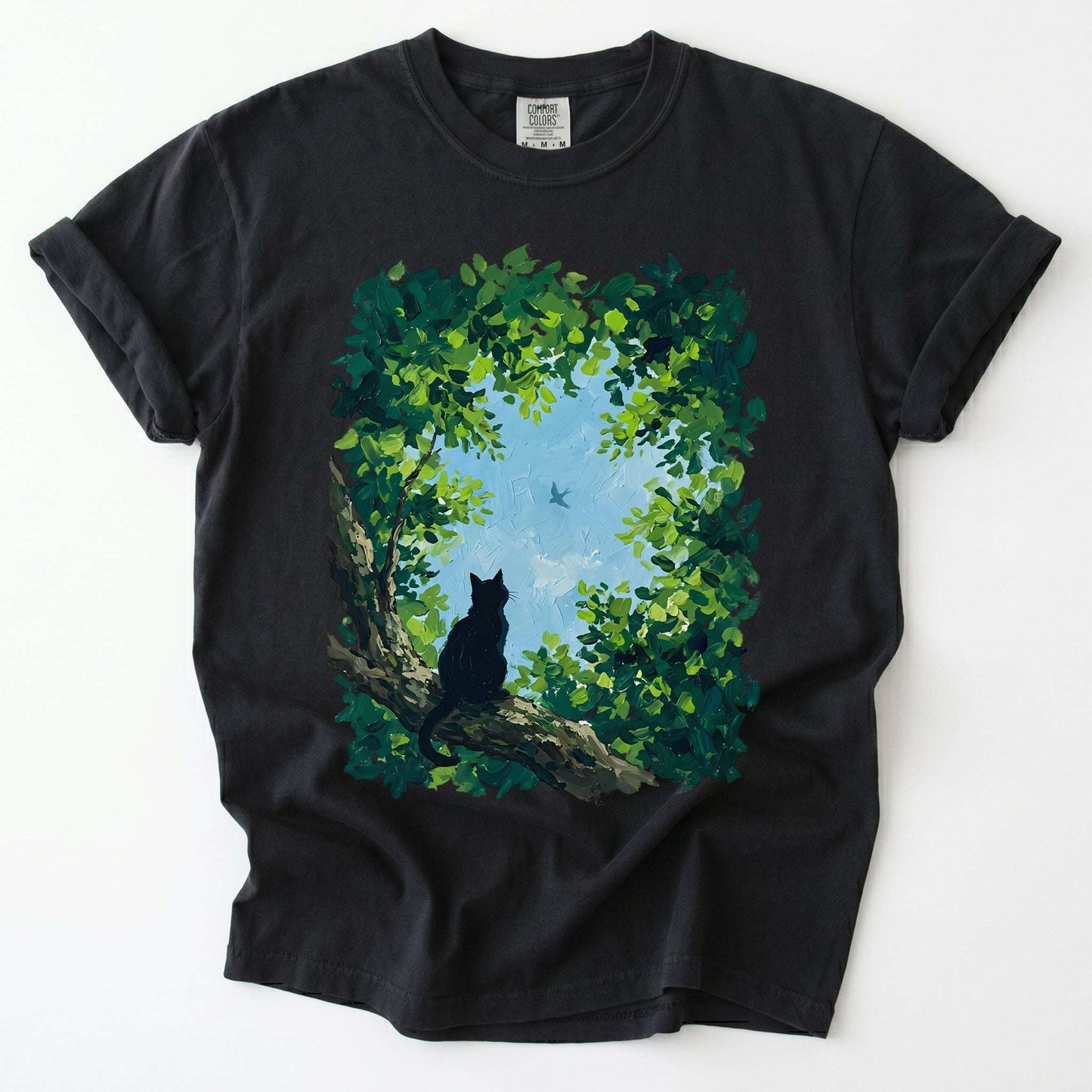 Black Cat In The Forest Vintage Washed T-Shirt