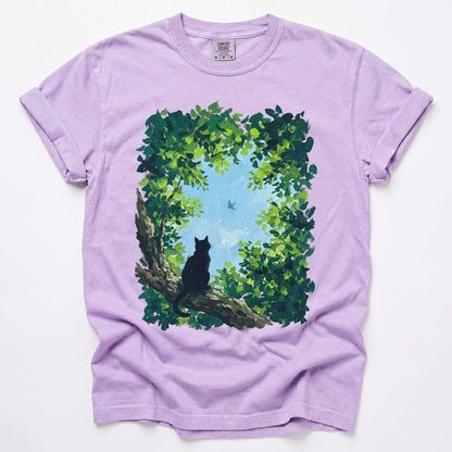 Black Cat In The Forest Vintage Washed T-Shirt