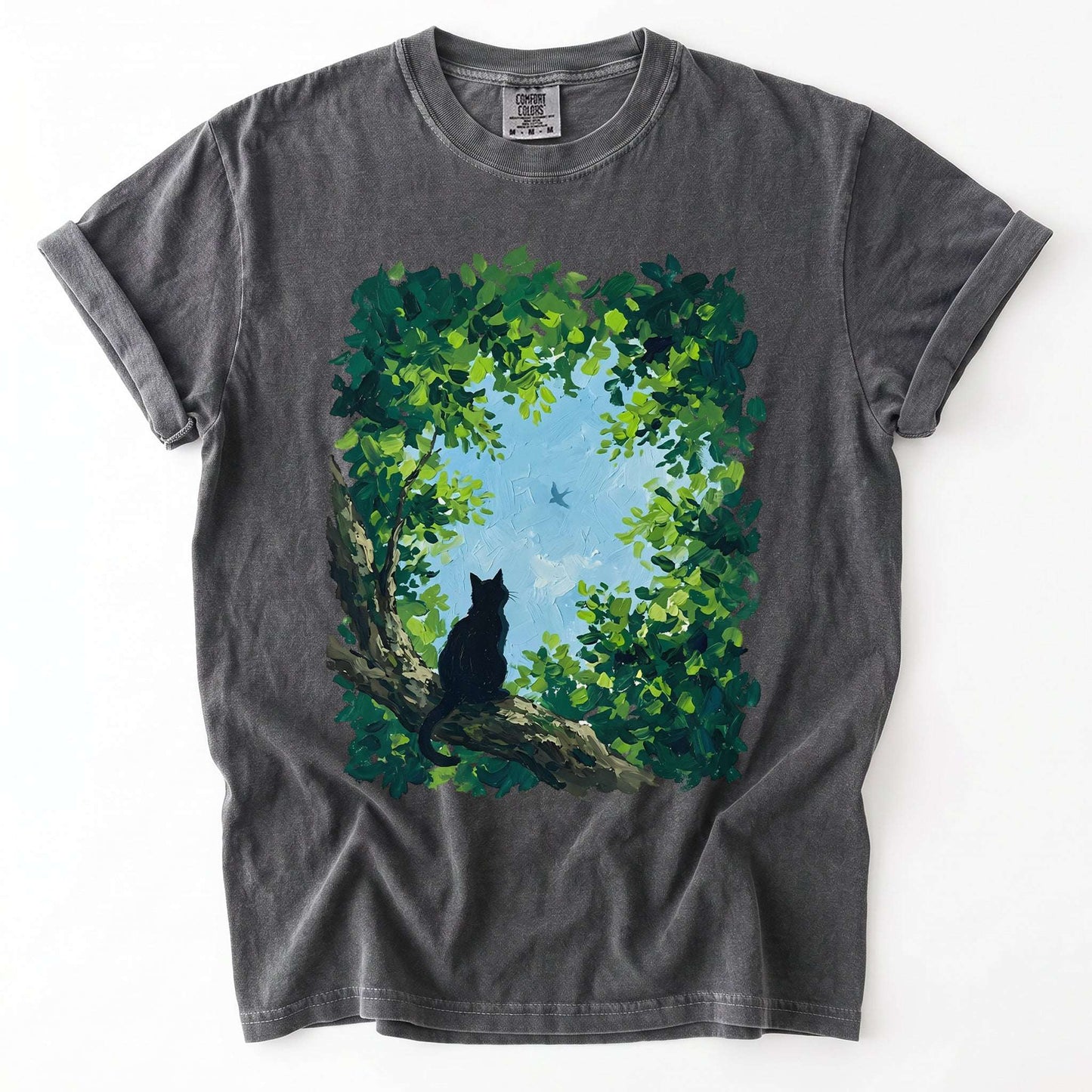 Black Cat In The Forest Vintage Washed T-Shirt