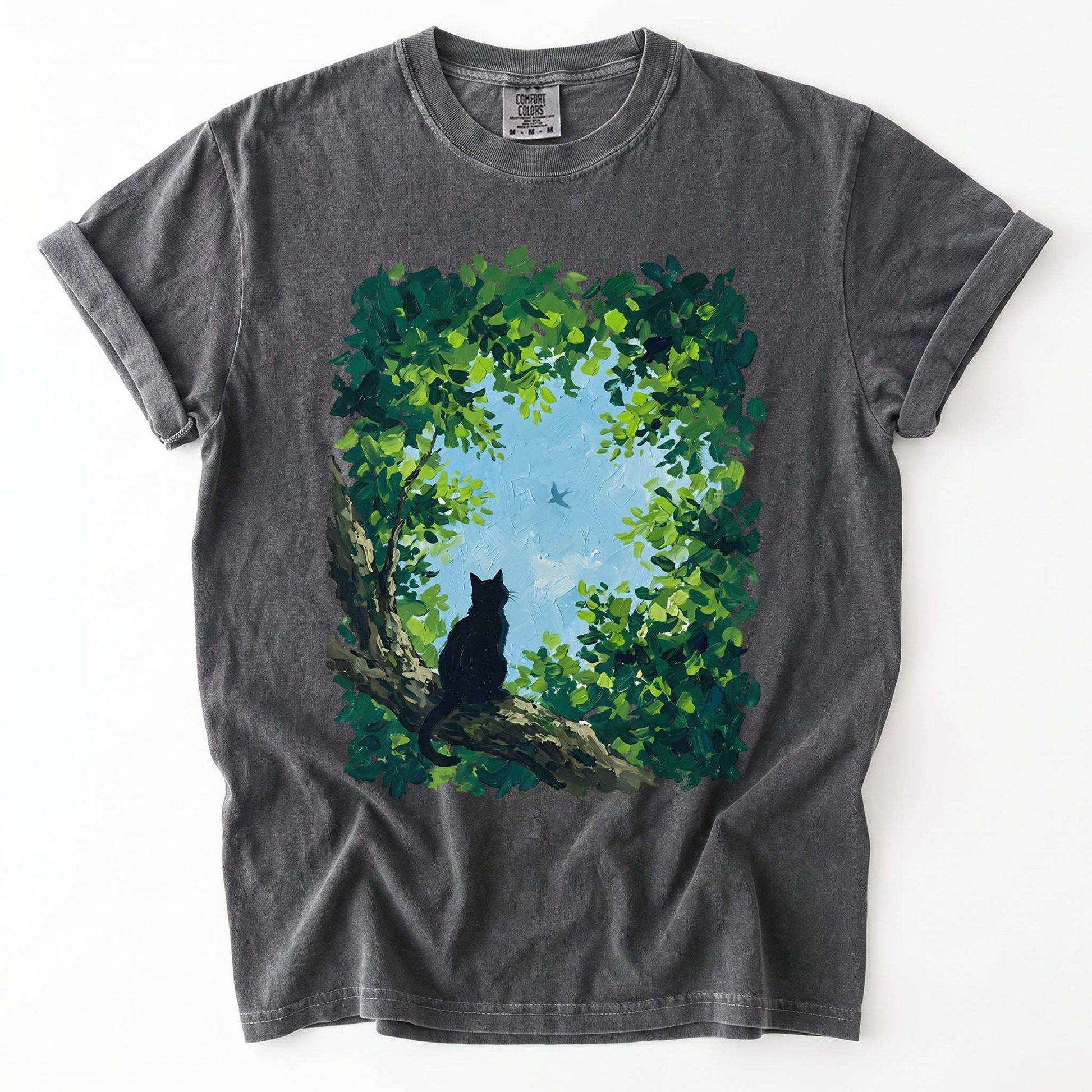 Black Cat In The Forest Vintage Washed T-Shirt