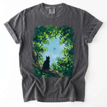 Black Cat In The Forest Vintage Washed T-Shirt