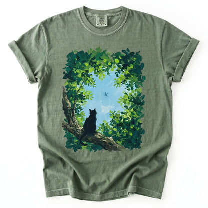 Black Cat In The Forest Vintage Washed T-Shirt