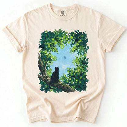 Black Cat In The Forest Vintage Washed T-Shirt