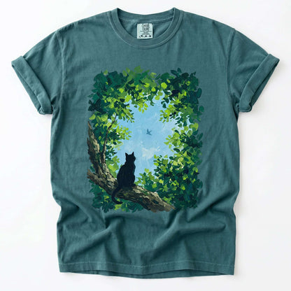 Black Cat In The Forest Vintage Washed T-Shirt