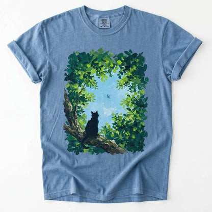Black Cat In The Forest Vintage Washed T-Shirt