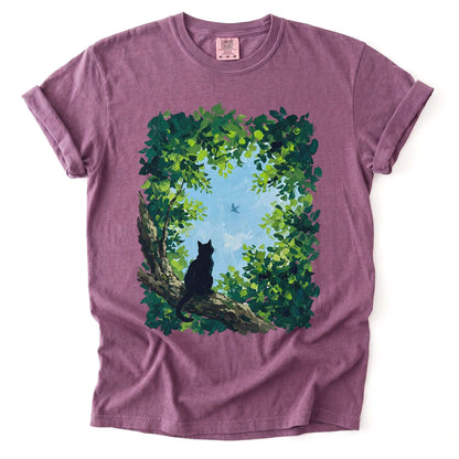 Black Cat In The Forest Vintage Washed T-Shirt