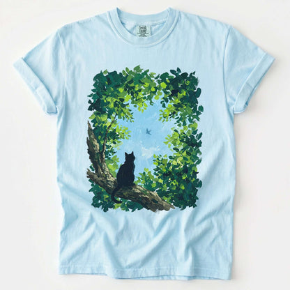 Black Cat In The Forest Vintage Washed T-Shirt