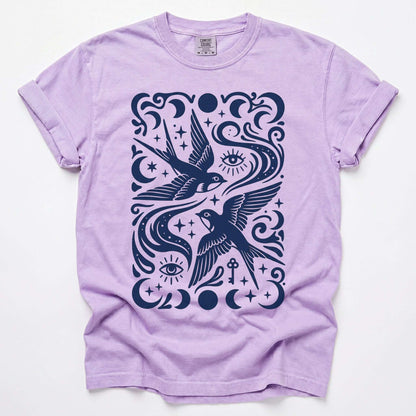 Celestial Swallows Vintage Washed T-Shirt