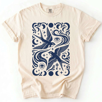 Celestial Swallows Vintage Washed T-Shirt