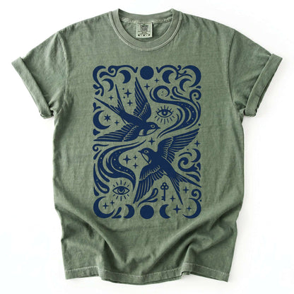 Celestial Swallows Vintage Washed T-Shirt