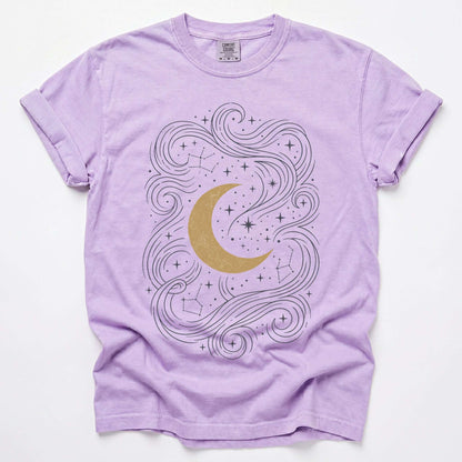 Golden Moon & Cosmic Waves Vintage Washed T-Shirt