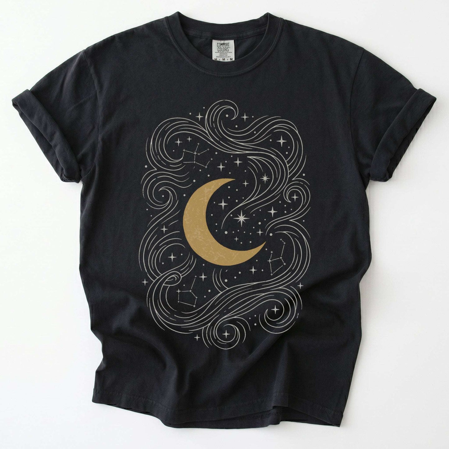 Golden Moon & Cosmic Waves Vintage Washed T-Shirt