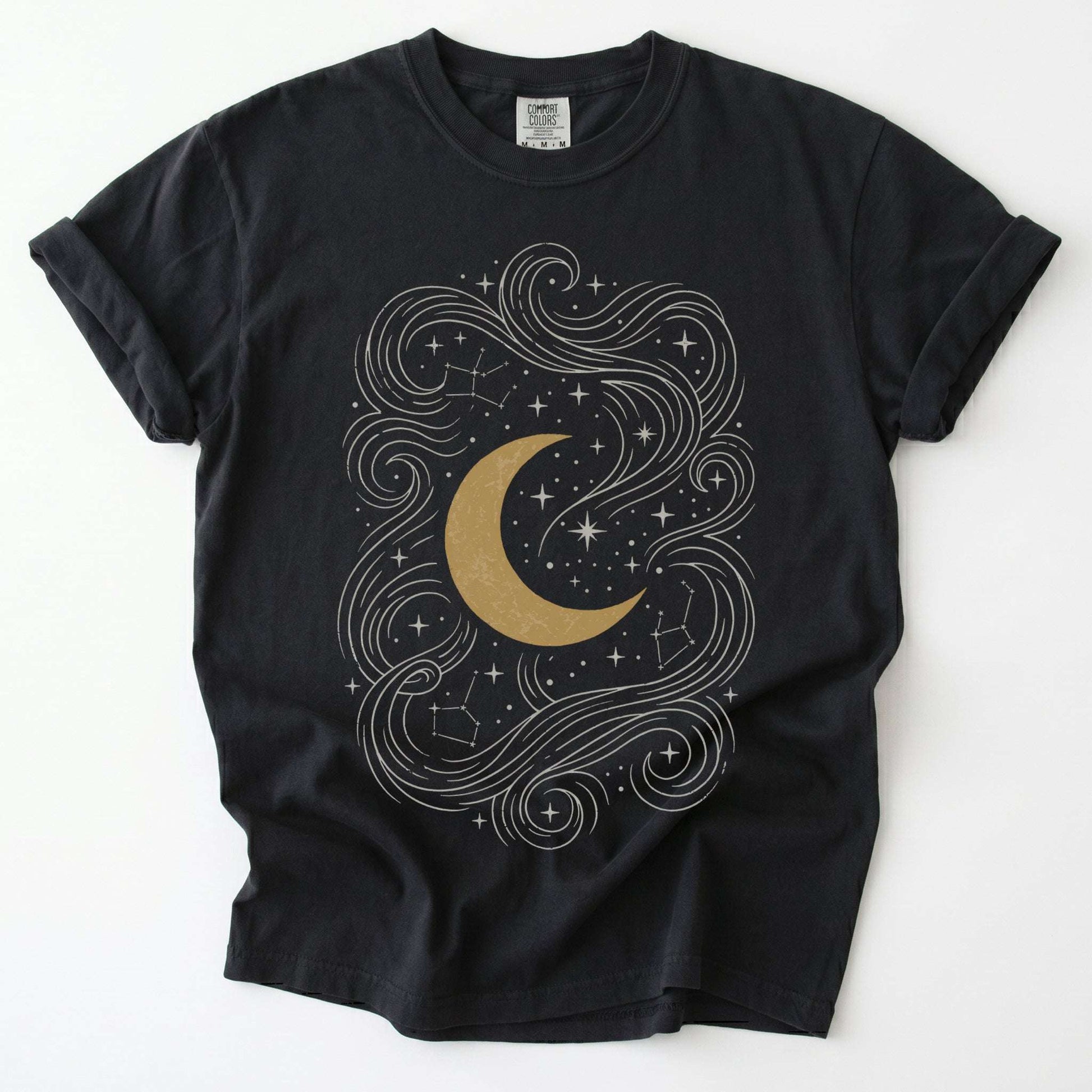 Golden Moon & Cosmic Waves Vintage Washed T-Shirt