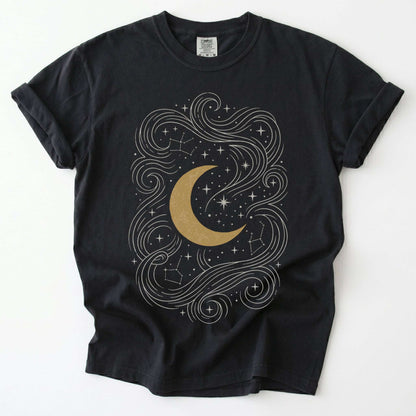 Golden Moon & Cosmic Waves Vintage Washed T-Shirt