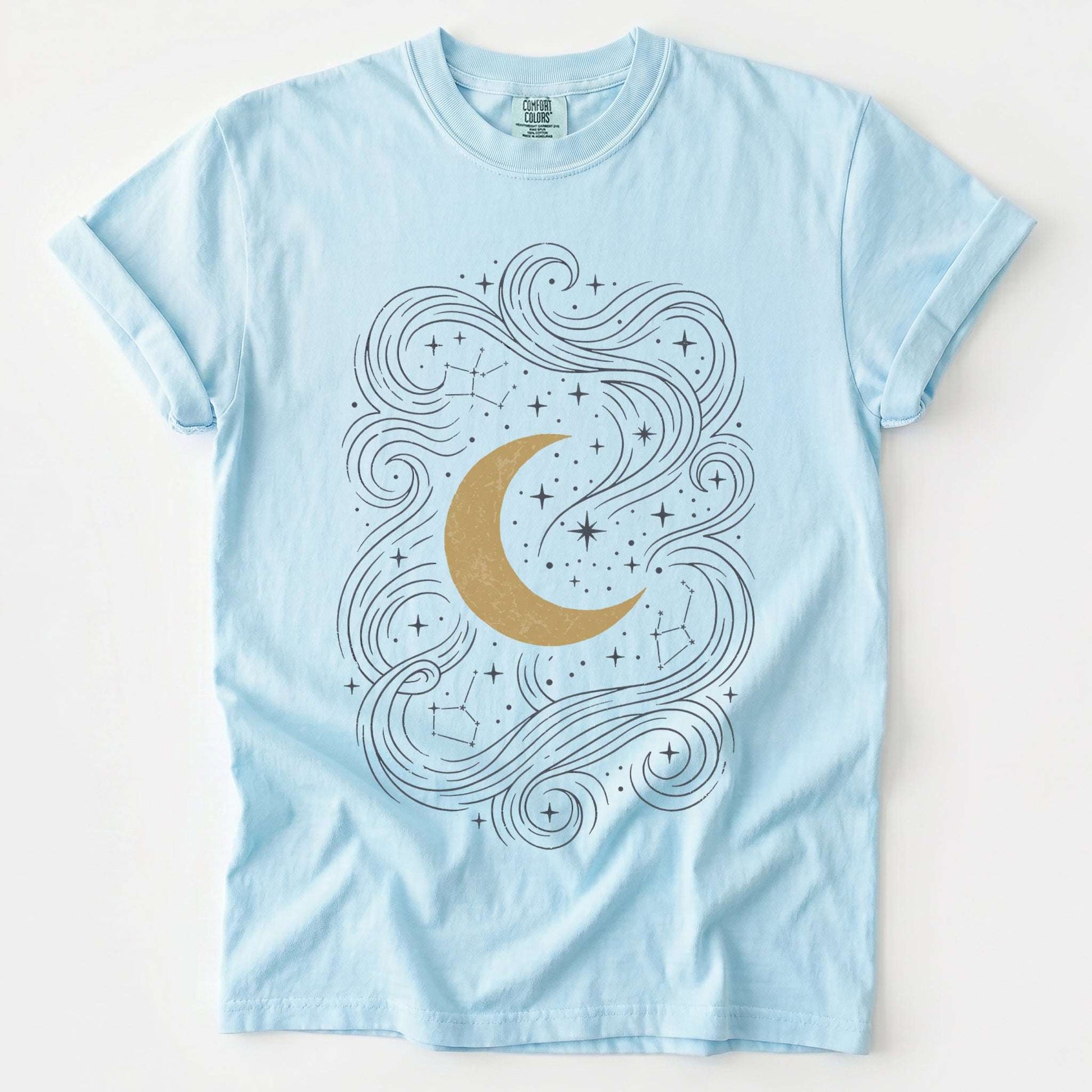 Golden Moon & Cosmic Waves Vintage Washed T-Shirt