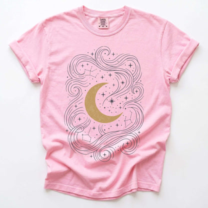 Golden Moon & Cosmic Waves Vintage Washed T-Shirt
