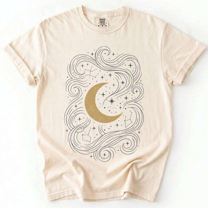 Golden Moon & Cosmic Waves Vintage Washed T-Shirt