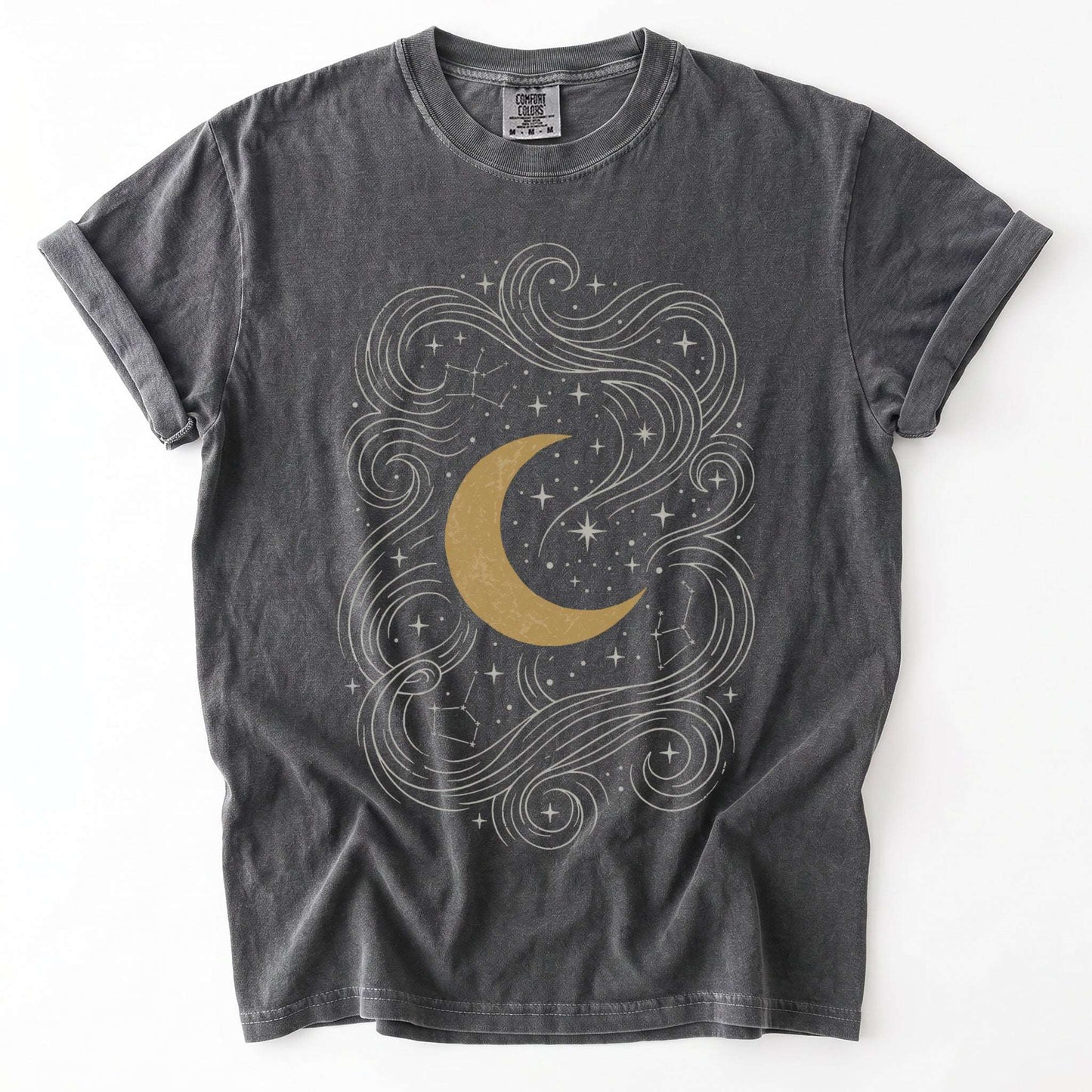 Golden Moon & Cosmic Waves Vintage Washed T-Shirt