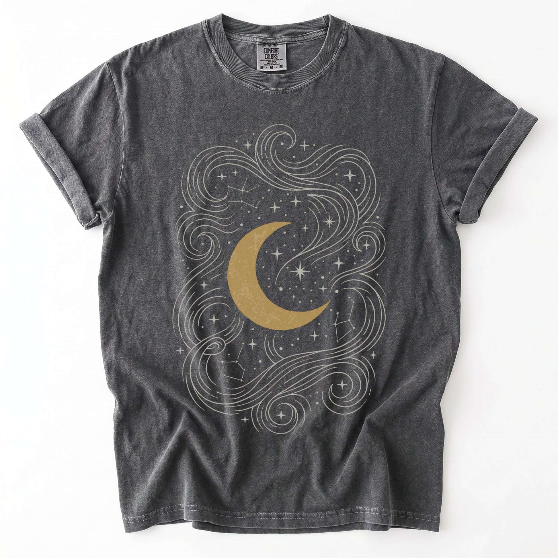 Golden Moon & Cosmic Waves Vintage Washed T-Shirt