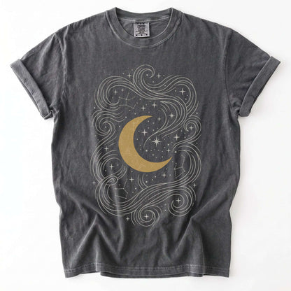 Golden Moon & Cosmic Waves Vintage Washed T-Shirt