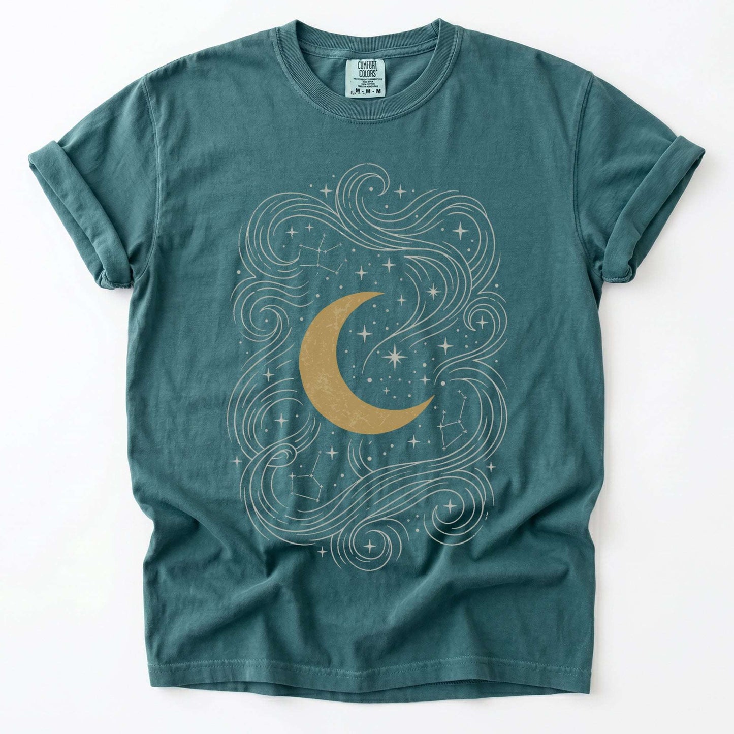 Golden Moon & Cosmic Waves Vintage Washed T-Shirt
