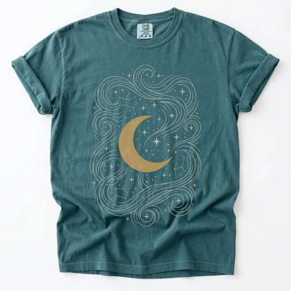 Golden Moon & Cosmic Waves Vintage Washed T-Shirt