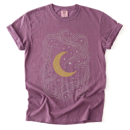 Golden Moon & Cosmic Waves Vintage Washed T-Shirt
