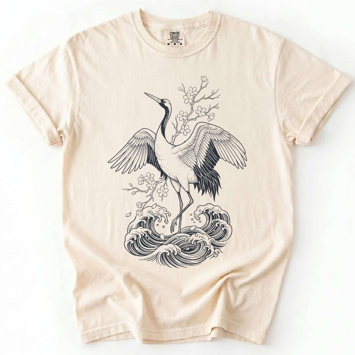 Crane & Cherry Blossom Vintage Washed T-Shirt