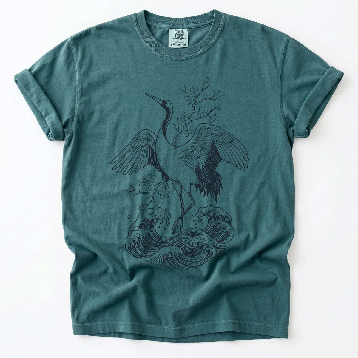 Crane & Cherry Blossom Vintage Washed T-Shirt