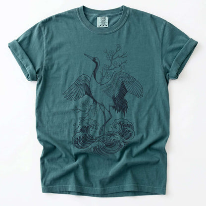 Crane & Cherry Blossom Vintage Washed T-Shirt