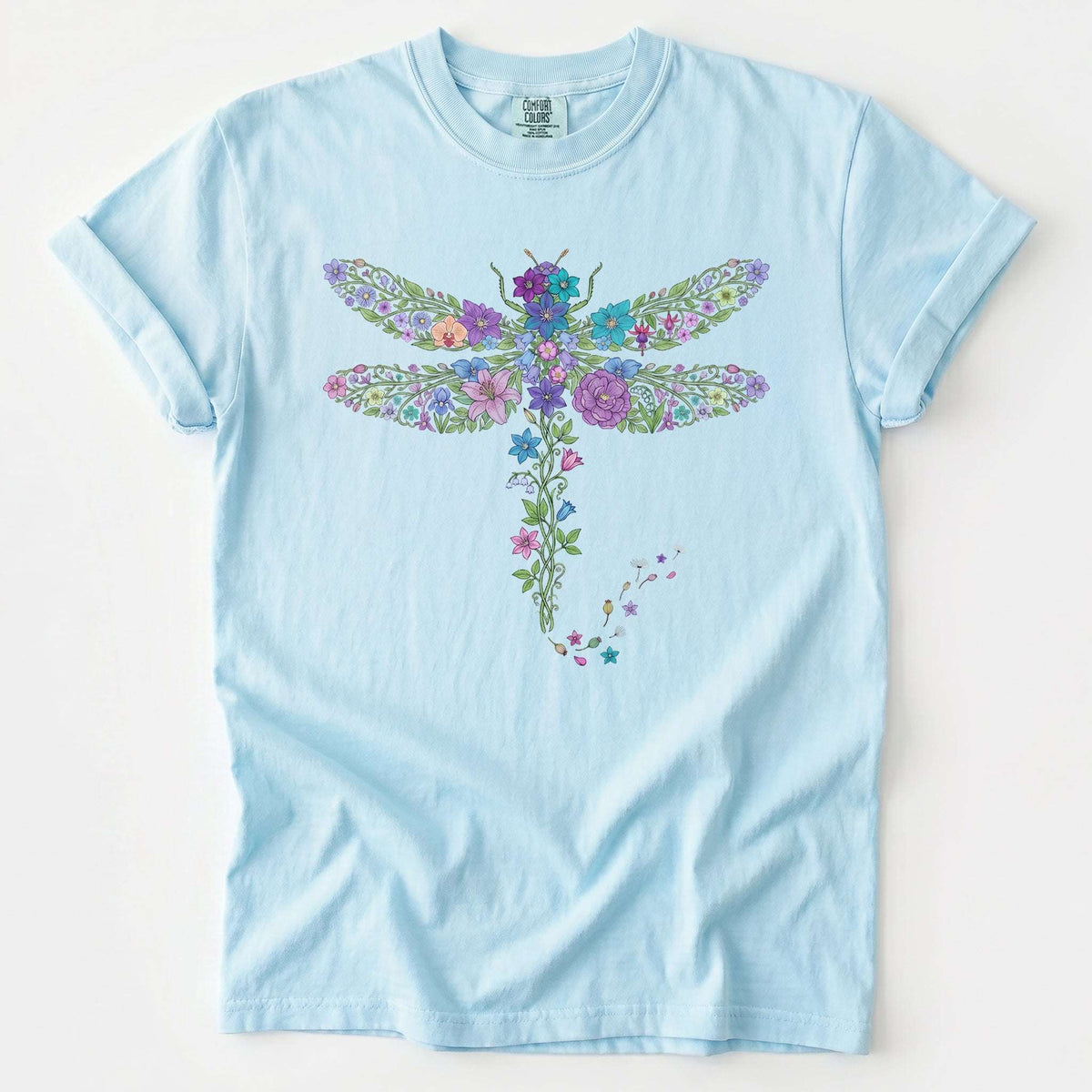Botanical Floral Dragonfly Vintage Washed T-Shirt