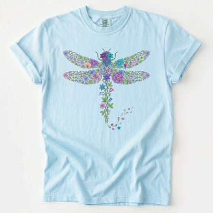 Botanical Floral Dragonfly Vintage Washed T-Shirt