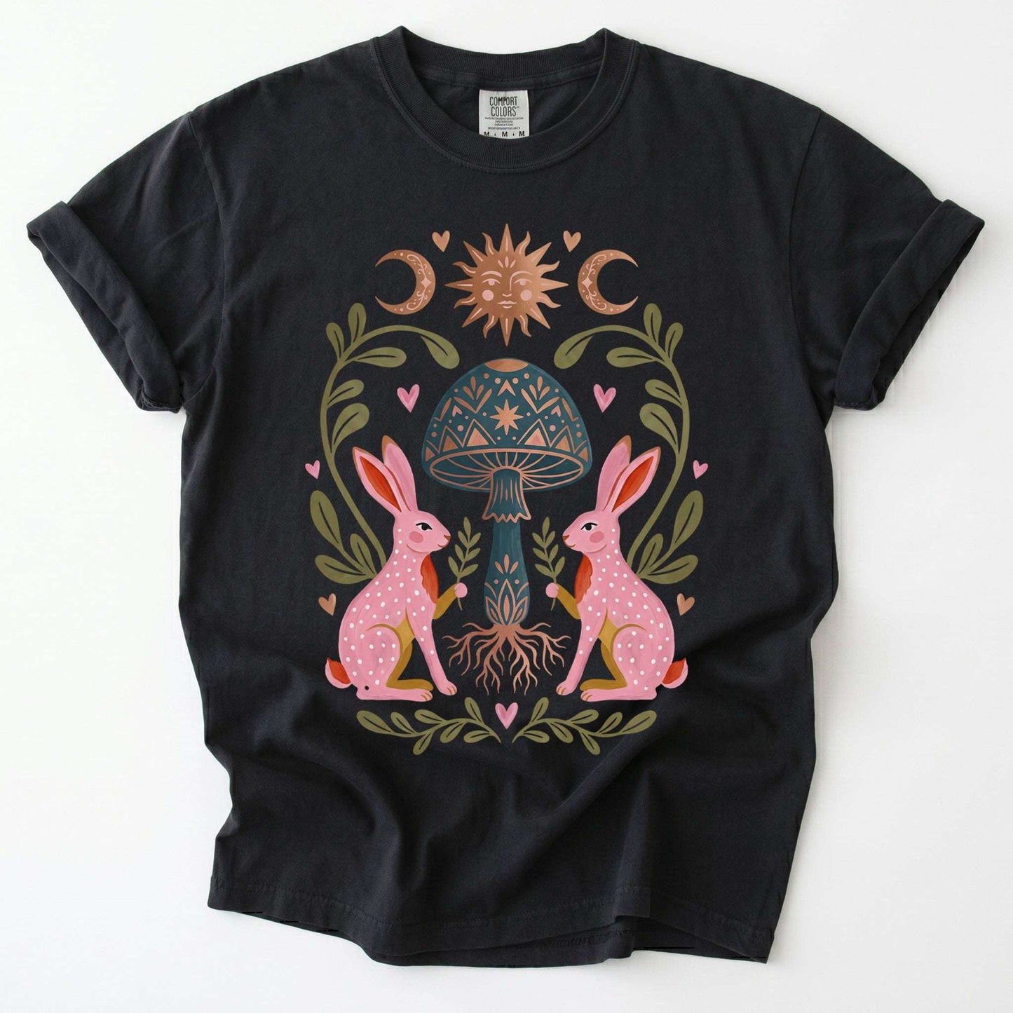 Enchanted Mushroom & Bunnies Vintage Washed T-Shirt