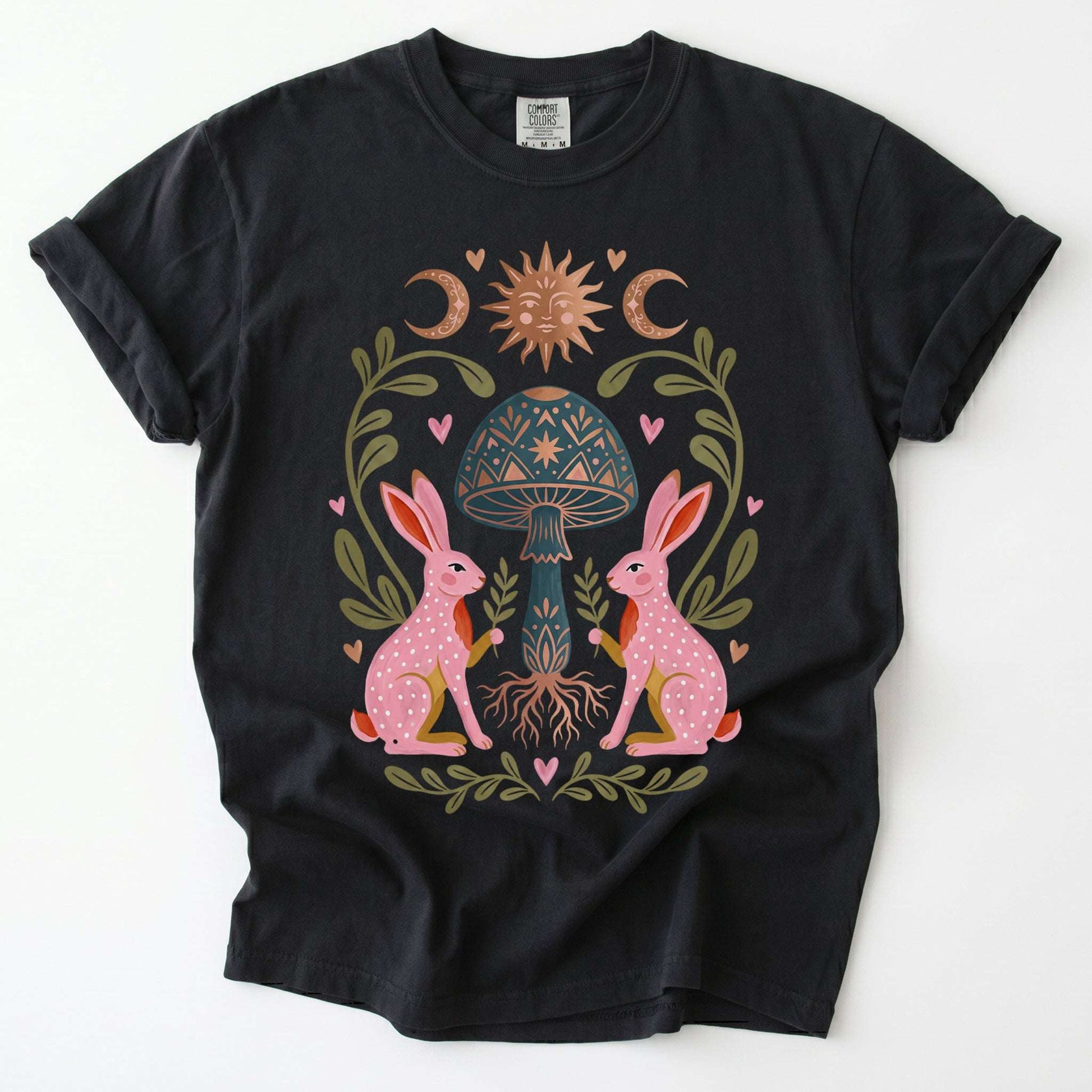 Enchanted Mushroom & Bunnies Vintage Washed T-Shirt