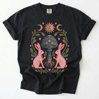 Enchanted Mushroom & Bunnies Vintage Washed T-Shirt